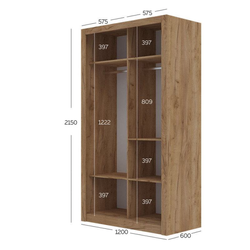 Ντουλάπα με καθρέφτη Linea 120x60x215cm Χρυσό Δρυς Ντουλάπα με καθρέφτη Linea 120x60x215cm Χρυσό Δρυς