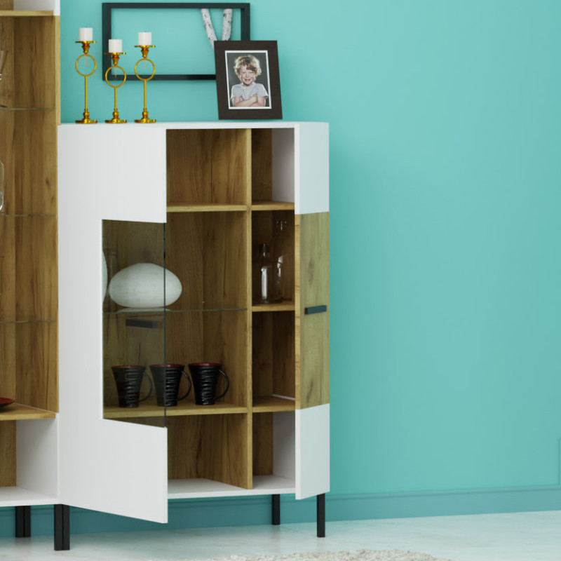 Βιτρίνα Santes Χρυσό Δρυς-Λευκό 90x42x134.50cm Βιτρίνα Santes Χρυσό Δρυς-Λευκό 90x42x134.50cm