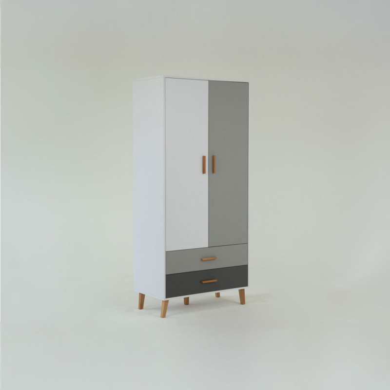 Ντουλάπα Timmy 2D2S Λευκό-Γραφίτη-Γκρι 90x50x199cm