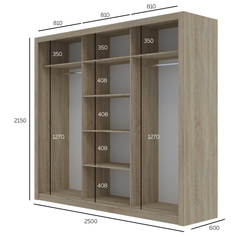 Ντουλάπα Grandio Σονόμα 250x60x215cm