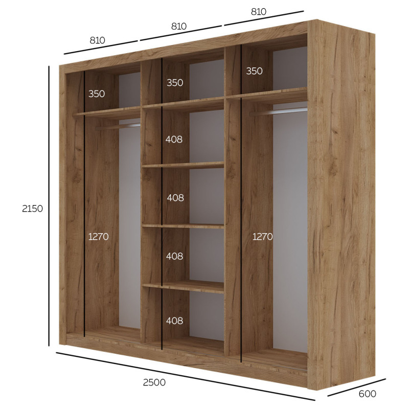 Ντουλάπα Grandio Χρυσό Δρυς με καθρέφτη 250x60x215cm Ντουλάπα Grandio Χρυσό Δρυς με καθρέφτη 250x60x215cm