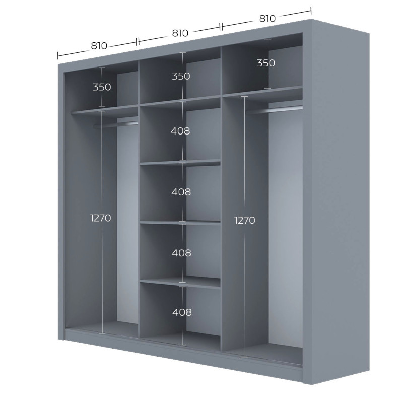 Ντουλάπα Grandio Γκρι με καθρέφτη 250x60x215cm Ντουλάπα Grandio Γκρι με καθρέφτη 250x60x215cm