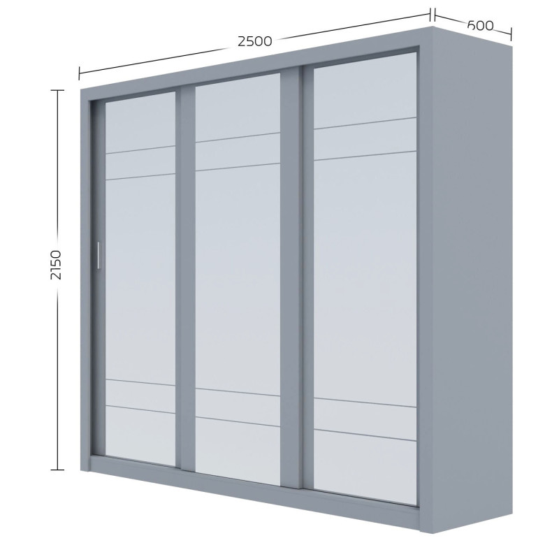 Ντουλάπα Grandio Γκρι με καθρέφτη 250x60x215cm Ντουλάπα Grandio Γκρι με καθρέφτη 250x60x215cm