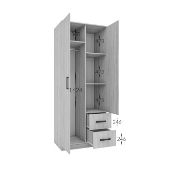 Ντουλάπα Δίφυλλη με συρτάρια Simple Λευκή 80x52x205cm Ντουλάπα Δίφυλλη με συρτάρια Simple Λευκή 80x52x205cm