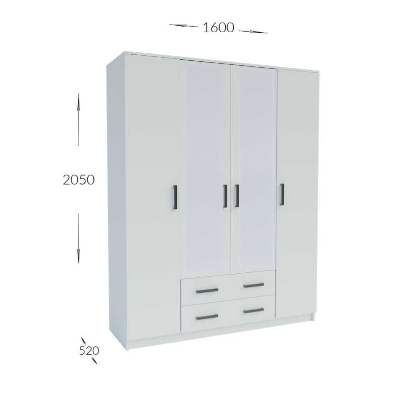 Ντουλάπα Τετράφυλλη Simple 4D2D Λευκή 160x52x205cm Ντουλάπα Τετράφυλλη Simple 4D2D Λευκή 160x52x205cm