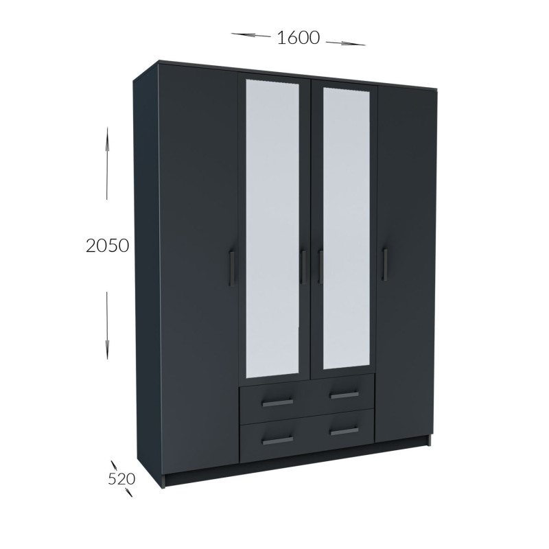Ντουλάπα Τετράφυλλη Simple 4D2D Γραφίτης 160x52x205cm Ντουλάπα Τετράφυλλη Simple 4D2D Γραφίτης 160x52x205cm