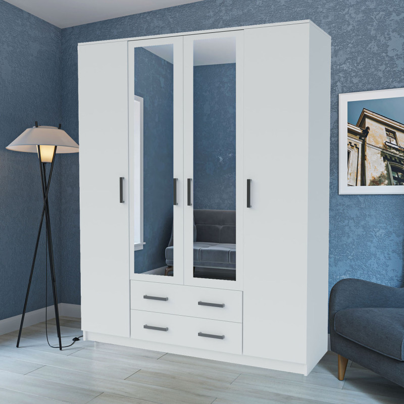 Ντουλάπα Τετράφυλλη Simple 4D2D Λευκή 160x52x205cm Ντουλάπα Τετράφυλλη Simple 4D2D Λευκή 160x52x205cm