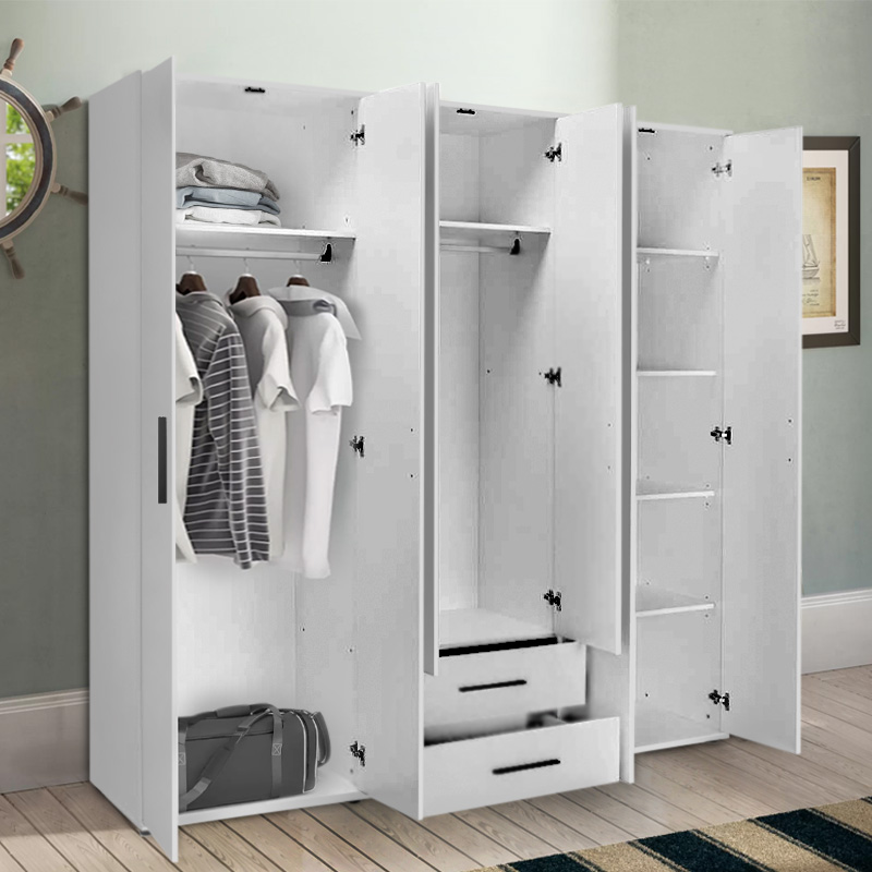 Ντουλάπα ρούχων Bianco Megapap εξάφυλλη με συρτάρια χρώμα λευκό 206x52x213εκ. Ντουλάπα ρούχων Bianco Megapap εξάφυλλη με συρτάρια χρώμα λευκό 206x52x213εκ.