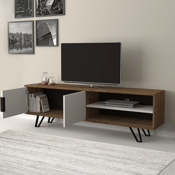 Έπιπλο τηλεόρασης Foot Megapap χρώμα καρυδί - λευκό 160x35x49εκ. Έπιπλο τηλεόρασης Foot Megapap χρώμα καρυδί - λευκό 160x35x49εκ.