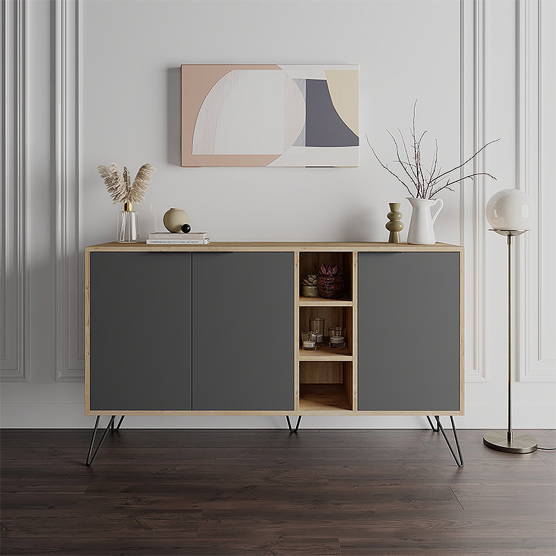 Μπουφές Clara Megapap χρώμα sapphire oak - ανθρακί 142x35,6x83εκ. Μπουφές Clara Megapap χρώμα sapphire oak - ανθρακί 142x35,6x83εκ.