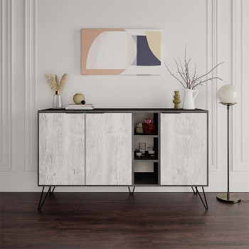 Μπουφές Clara Megapap χρώμα γκρι ρετρό - λευκό αντικέ 142x35,6x83εκ.
