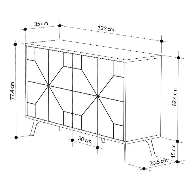 Μπουφές Dune Megapap χρώμα sapphire oak 123x35x77,4εκ.