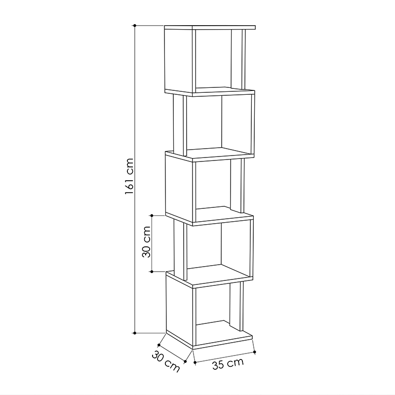 Βιβλιοθήκη Piri Megapap χρώμα sapphire oak/ανθρακί 35x30x161εκ.