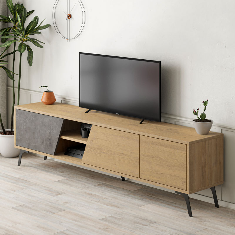 Έπιπλο τηλεόρασης Fiona Megapap χρώμα sapphire oak - γκρι ρετρό 180x35,6x48εκ. Έπιπλο τηλεόρασης Fiona Megapap χρώμα sapphire oak - γκρι ρετρό 180x35,6x48εκ.