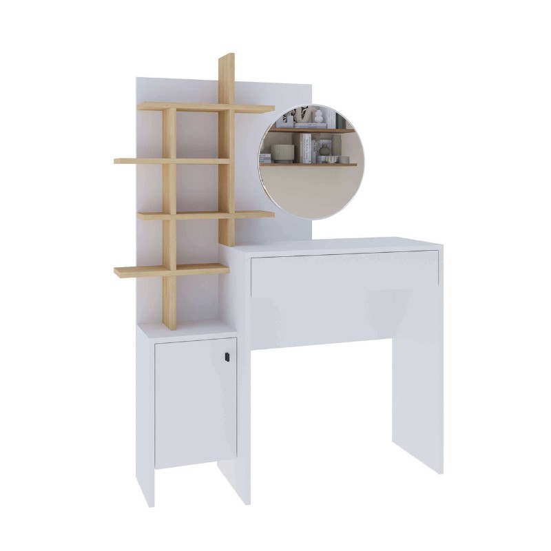 Τουαλέτα με καθρέπτη Mup Megapap χρώμα λευκό - sapphire oak 105x35x151εκ. Τουαλέτα με καθρέπτη Mup Megapap χρώμα λευκό - sapphire oak 105x35x151εκ.