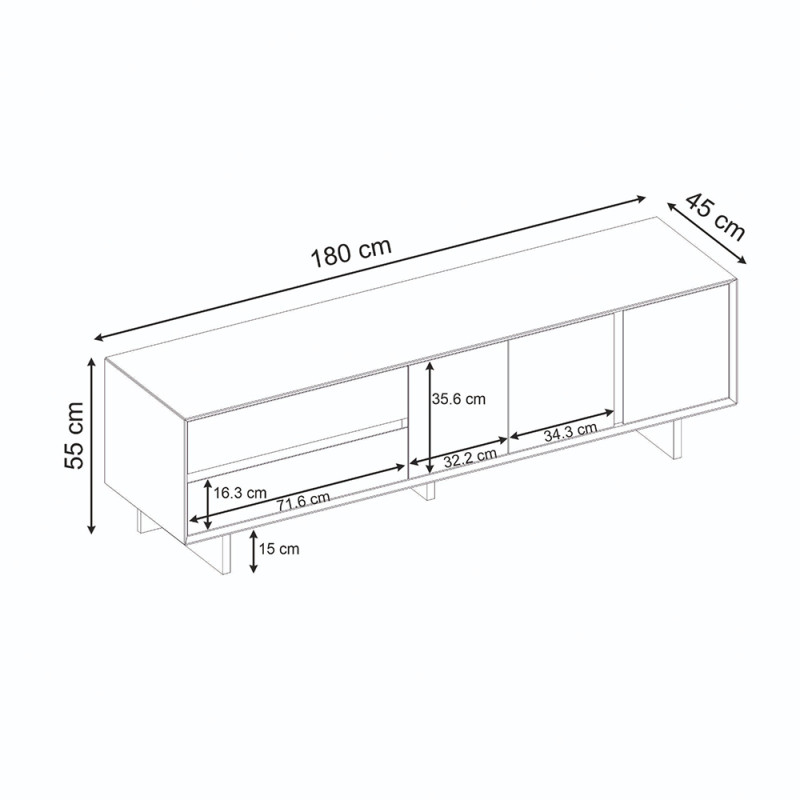 Έπιπλο τηλεόρασης Capri Megapap χρώμα καρυδί milano 180x45x55εκ.