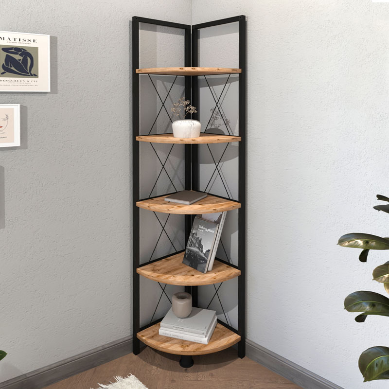Βιβλιοθήκη γωνιακή Kelsie Megapap χρώμα μαύρο - pine oak 33x33x162εκ. Βιβλιοθήκη γωνιακή Kelsie Megapap χρώμα μαύρο - pine oak 33x33x162εκ.