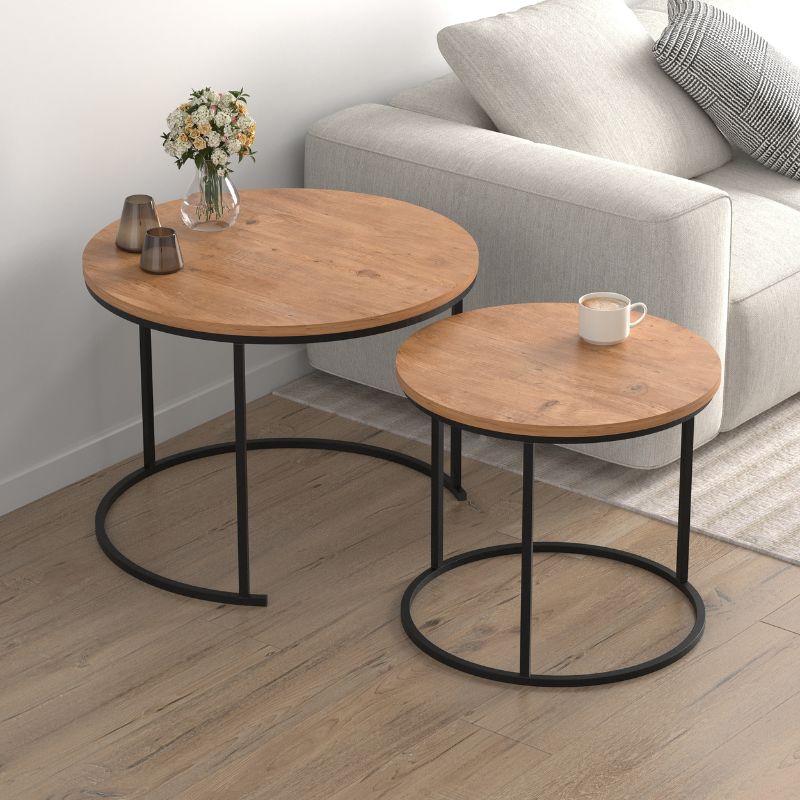Τραπεζάκι σαλονιού σετ 2 τμχ Hilal Megapap χρώμα pine oak Ø66x49,5εκ. Τραπεζάκι σαλονιού σετ 2 τμχ Hilal Megapap χρώμα pine oak Ø66x49,5εκ.