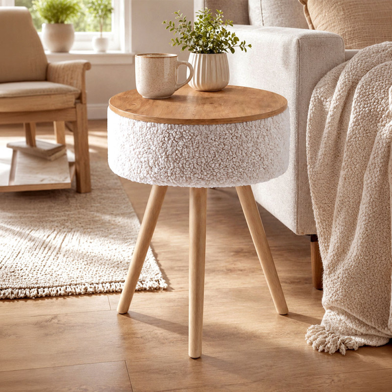 Τραπεζάκι βοηθητικό Luno Megapap ύφασμα teddy χρώμα λευκό - pine oak Ø33x50εκ. Τραπεζάκι βοηθητικό Luno Megapap ύφασμα teddy χρώμα λευκό - pine oak Ø33x50εκ.