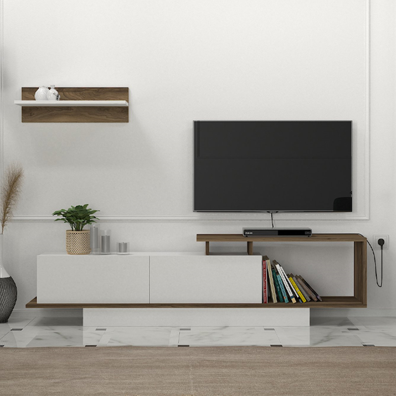 Έπιπλο τηλεόρασης Novara Megapap χρώμα λευκό - καρυδί 180x29,6x45εκ. Έπιπλο τηλεόρασης Novara Megapap χρώμα λευκό - καρυδί 180x29,6x45εκ.