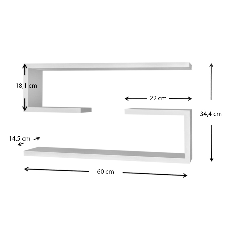 Ραφιέρα τοίχου Jenika Megapap 2 τεμαχίων χρώμα λευκό 60x14,5x18εκ.