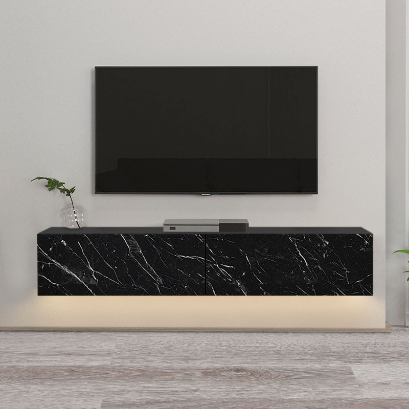 Έπιπλο τηλεόρασης επιτοίχιο Aristo Megapap με LED χρώμα μαύρο - εφέ μαρμάρου 135x31,6x25εκ.