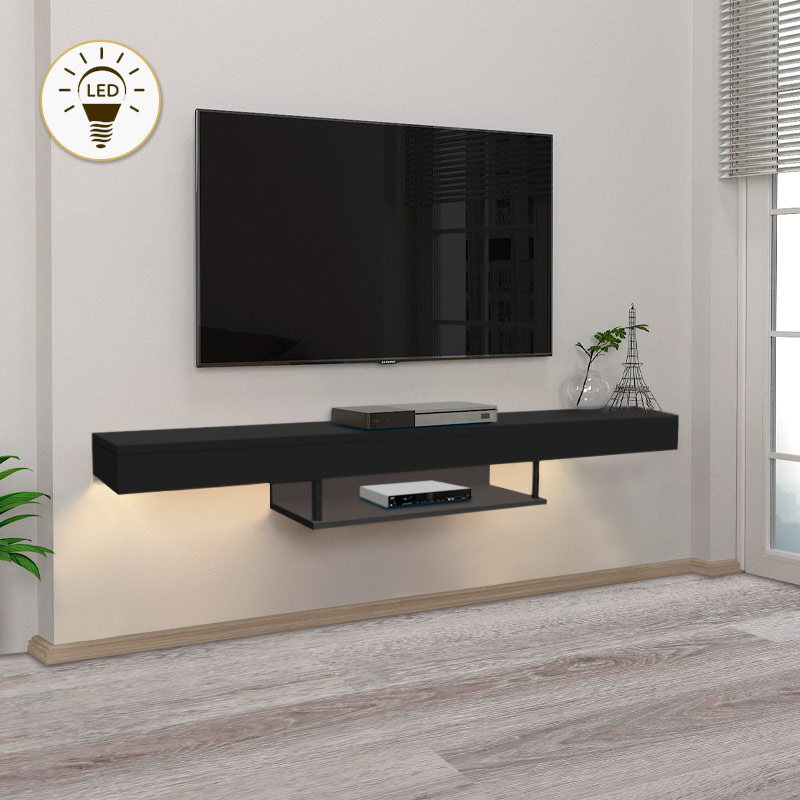 Έπιπλο τηλεόρασης επιτοίχιο Albares Megapap με LED χρώμα μαύρο 150x29,6x22εκ. Έπιπλο τηλεόρασης επιτοίχιο Albares Megapap με LED χρώμα μαύρο 150x29,6x22εκ.