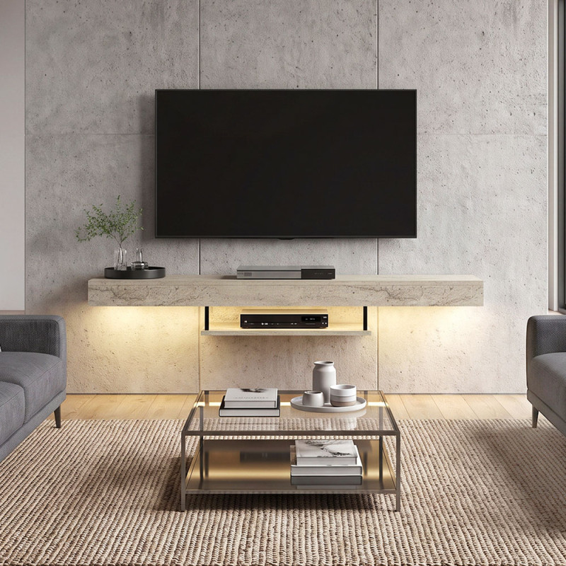 Έπιπλο τηλεόρασης επιτοίχιο Albares Megapap με LED χρώμα travertine 150x29,6x22εκ. Έπιπλο τηλεόρασης επιτοίχιο Albares Megapap με LED χρώμα travertine 150x29,6x22εκ.