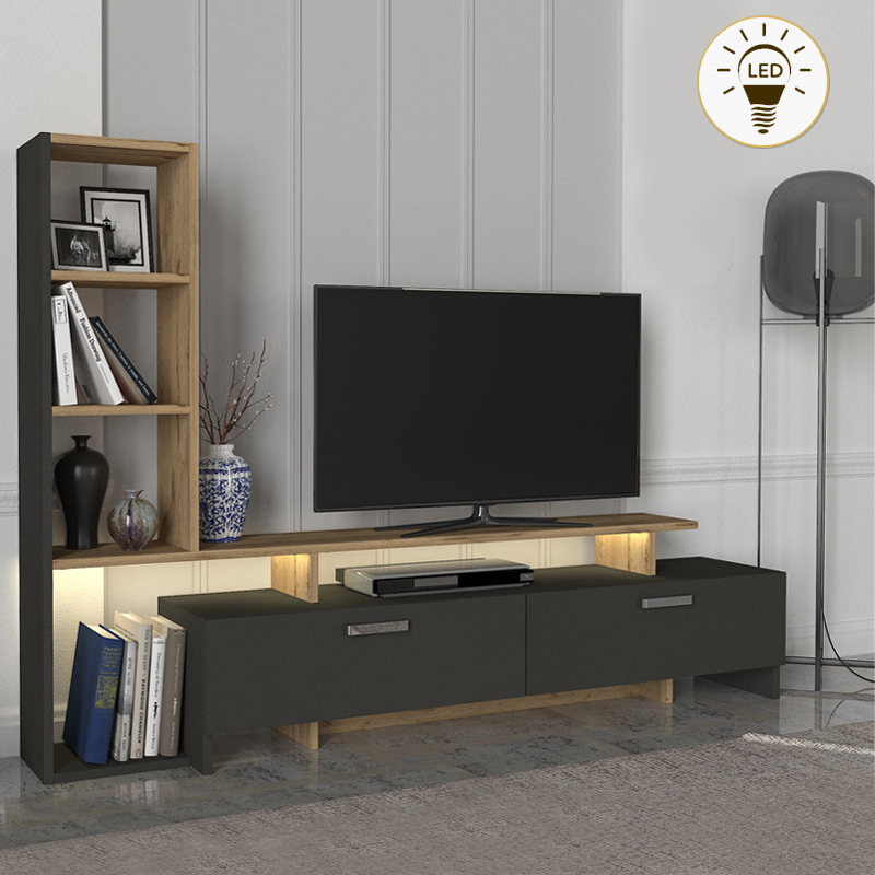 Σύνθεση τηλεόρασης Simal Megapap με LED χρώμα ανθρακί - sepet oak 168,2x31,3x120εκ. Σύνθεση τηλεόρασης Simal Megapap με LED χρώμα ανθρακί - sepet oak 168,2x31,3x120εκ.
