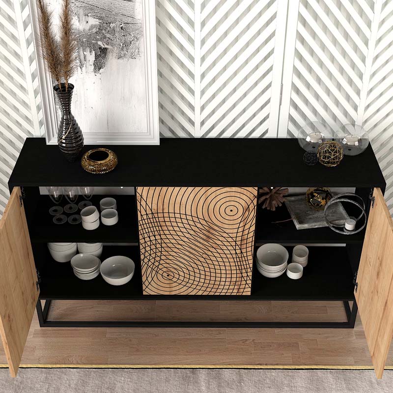 Μπουφές Themis Megapap χρώμα μαύρο - sapphire oak 150x35x83,6εκ. Μπουφές Themis Megapap χρώμα μαύρο - sapphire oak 150x35x83,6εκ.