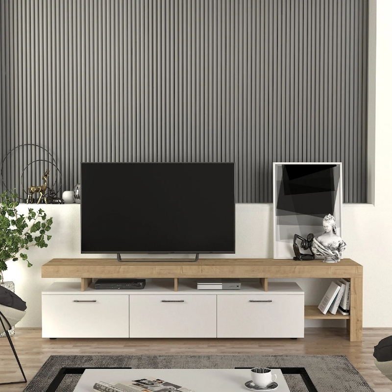 Έπιπλο τηλεόρασης Acnes Megapap χρώμα λευκό - sapphire oak 220x40x52εκ. Έπιπλο τηλεόρασης Acnes Megapap χρώμα λευκό - sapphire oak 220x40x52εκ.