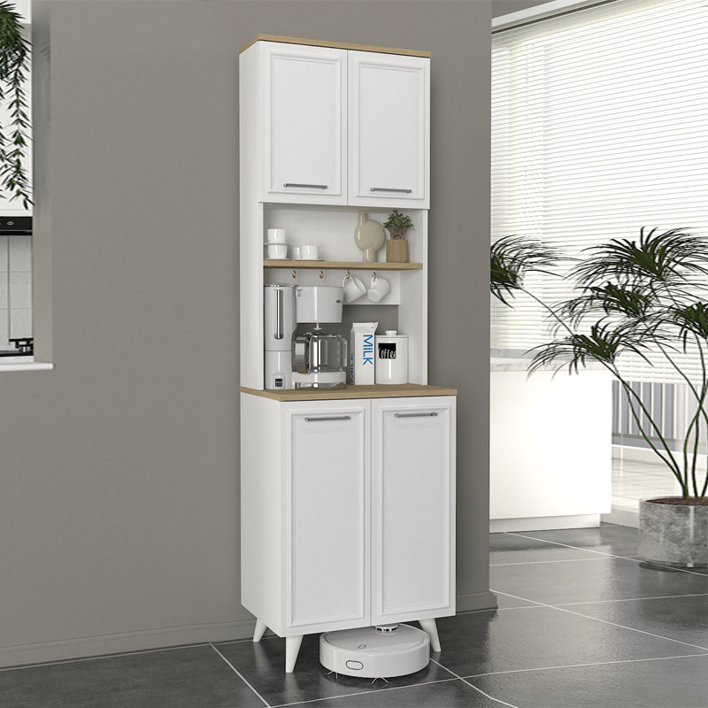 Έπιπλο κουζίνας Potter 2 Megapap χρώμα λευκό - rota oak 60x40x196,1εκ. Έπιπλο κουζίνας Potter 2 Megapap χρώμα λευκό - rota oak 60x40x196,1εκ.
