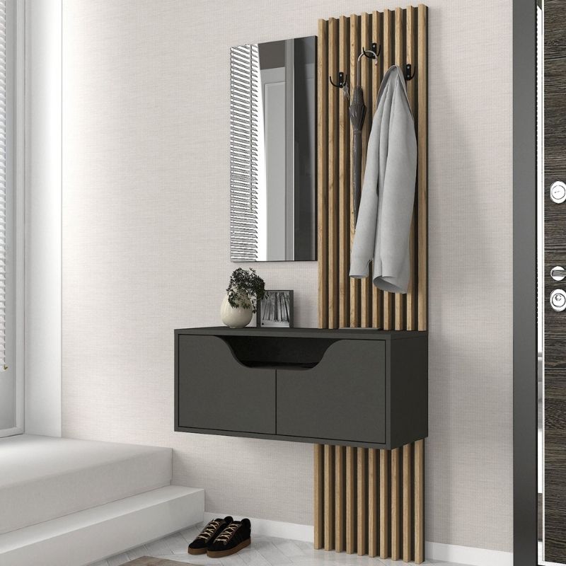 Έπιπλο εισόδου Naro Megapap χρώμα ανθρακί - sepet oak 90x35x204,2εκ. Έπιπλο εισόδου Naro Megapap χρώμα ανθρακί - sepet oak 90x35x204,2εκ.