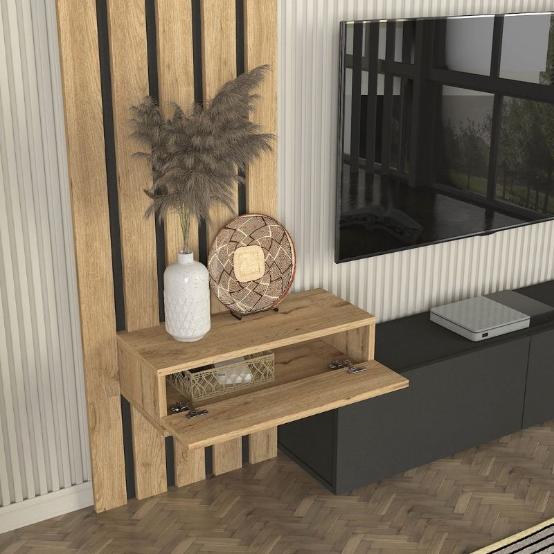 Σύνθεση τηλεόρασης Rosaline Megapap χρώμα ανθρακί - sepet oak 183x31,3x196,9εκ. Σύνθεση τηλεόρασης Rosaline Megapap χρώμα ανθρακί - sepet oak 183x31,3x196,9εκ.