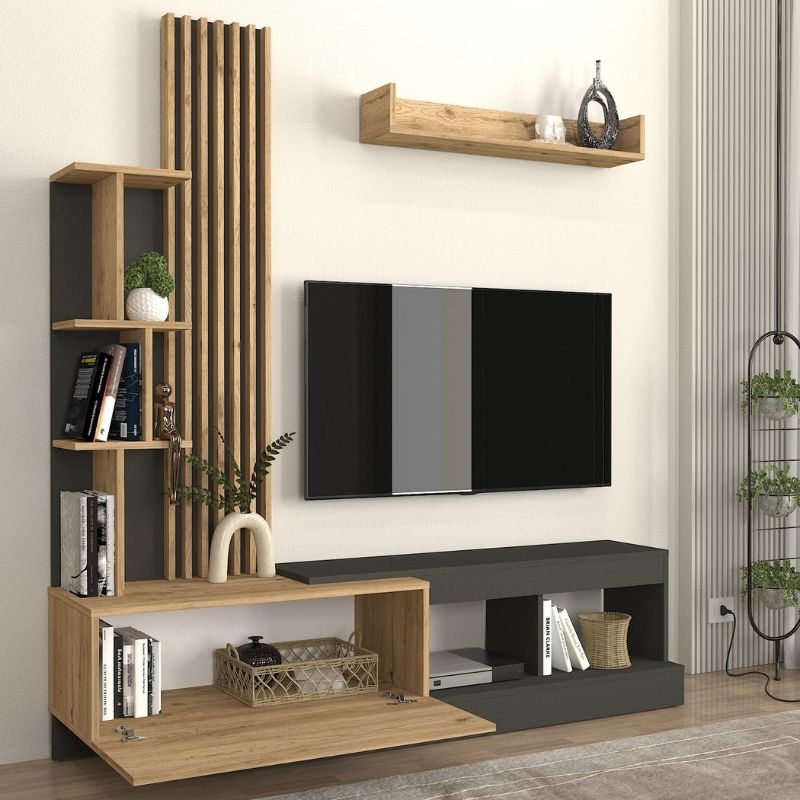 Σύνθεση τηλεόρασης Vermont Megapap χρώμα ανθρακί - sepet oak 180x40x193,8εκ. Σύνθεση τηλεόρασης Vermont Megapap χρώμα ανθρακί - sepet oak 180x40x193,8εκ.