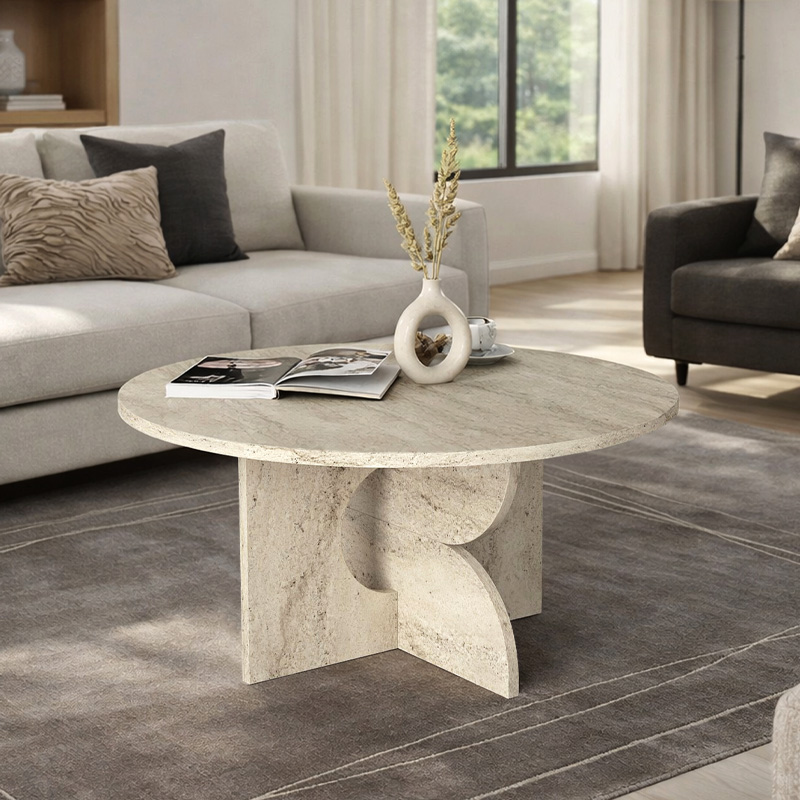 Τραπεζάκι σαλονιού Mara Megapap χρώμα travertine Ø75x36,8εκ.