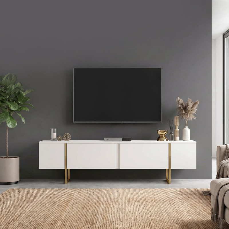 Έπιπλο τηλεόρασης Orontes Megapap χρώμα λευκό - χρυσό 180x29,6x50εκ. Έπιπλο τηλεόρασης Orontes Megapap χρώμα λευκό - χρυσό 180x29,6x50εκ.