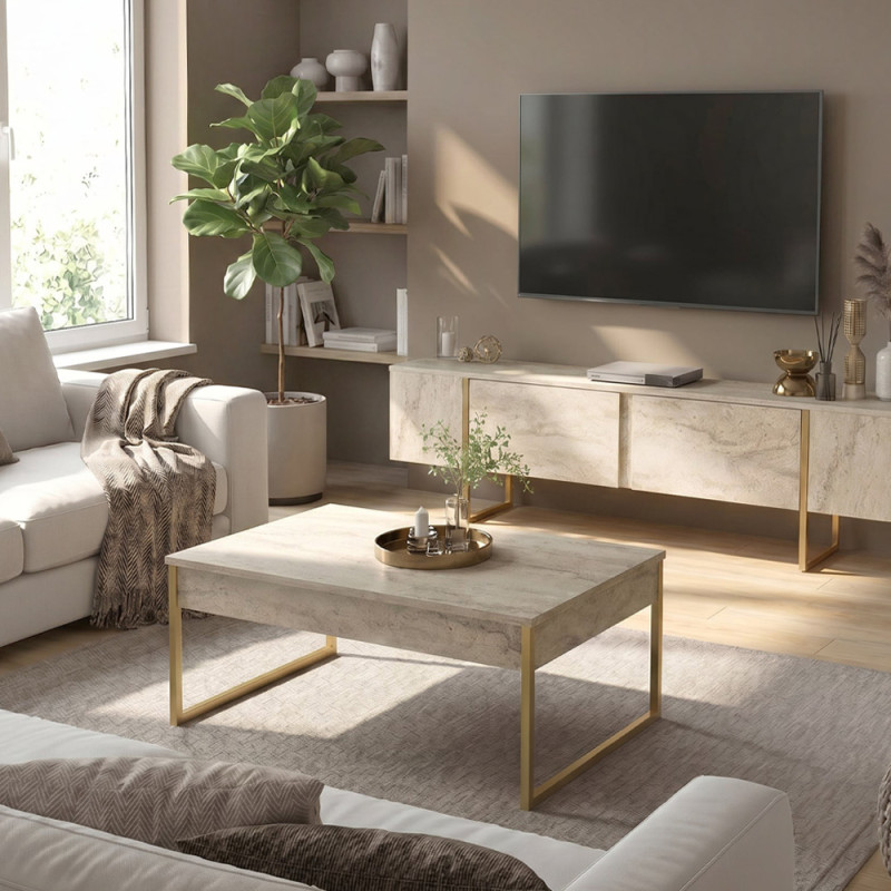 Τραπεζάκι σαλονιού Orontes Megapap χρώμα travertine - χρυσό 90x59,6x40εκ. Τραπεζάκι σαλονιού Orontes Megapap χρώμα travertine - χρυσό 90x59,6x40εκ.