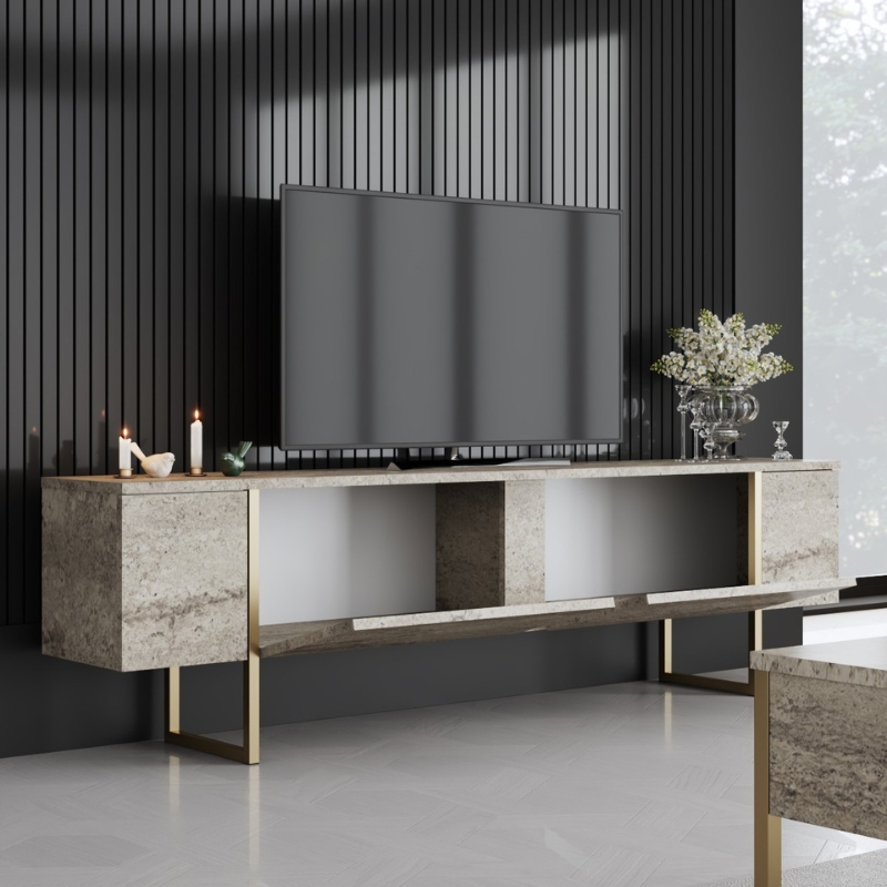 Έπιπλο τηλεόρασης Luxe Megapap χρώμα travertine - χρυσό 180x30x50εκ. Έπιπλο τηλεόρασης Luxe Megapap χρώμα travertine - χρυσό 180x30x50εκ.