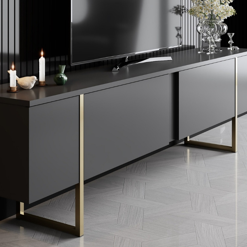 Έπιπλο τηλεόρασης Luxe Megapap χρώμα ανθρακί - χρυσό 180x30x50εκ. Έπιπλο τηλεόρασης Luxe Megapap χρώμα ανθρακί - χρυσό 180x30x50εκ.