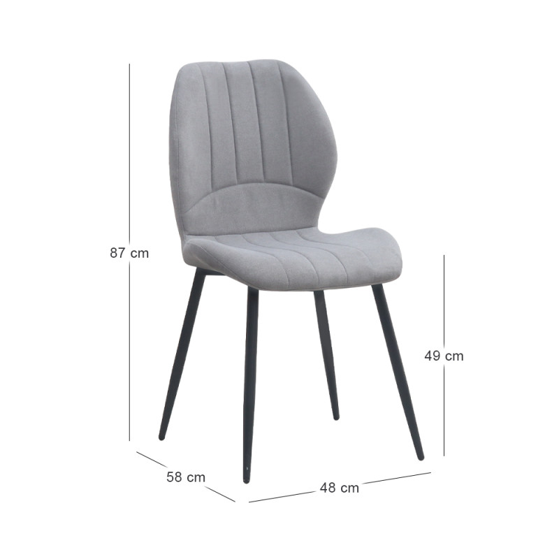 Καρέκλα τραπεζαρίας Valena Megapap elephant grey ύφασμα - μεταλλικό μαύρο πόδι 48x58x87εκ. 4 τμχ.