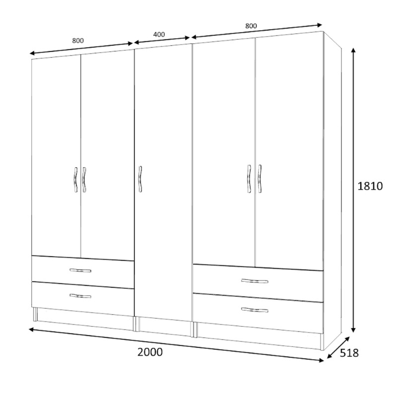 Ντουλάπα ρούχων Ricardo Megapap πεντάφυλλη με συρτάρια χρώμα καρυδί 200x51,8x181εκ. Ντουλάπα ρούχων Ricardo Megapap πεντάφυλλη με συρτάρια χρώμα καρυδί 200x51,8x181εκ.