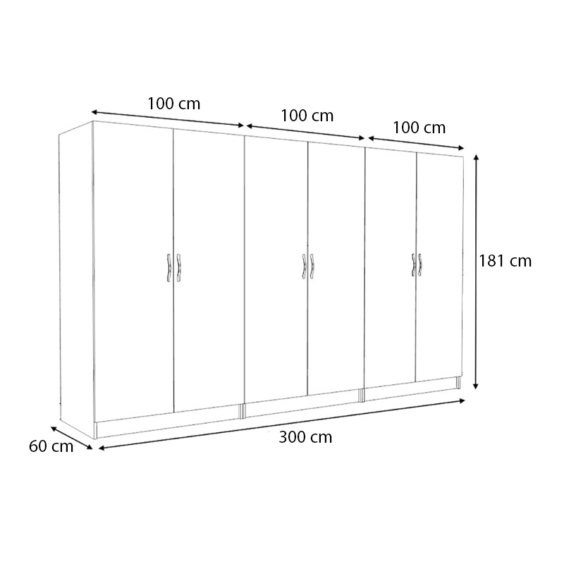 Ντουλάπα ρούχων Victoria Megapap εξάφυλλη χρώμα λευκό 300x60x181εκ. Ντουλάπα ρούχων Victoria Megapap εξάφυλλη χρώμα λευκό 300x60x181εκ.
