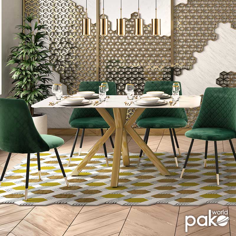 Τραπέζι Paris pakoworld γυαλί 8mm σχέδιο μαρμάρου-χρυσό 160x80x75εκ **