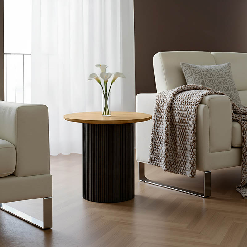 Βοηθητικό τραπέζι Dovel pakoworld mdf σε sonoma -μαύρο μέταλλο Φ50x50εκ **
