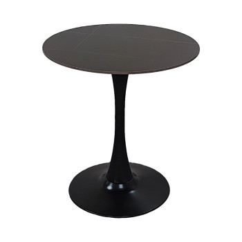 Tραπέζι Balou pakoworld sintered stone σε μαύρη απόχρωση με όψη μαρμάρου-βάση μαύρο μέταλλο Φ90x73εκ **
