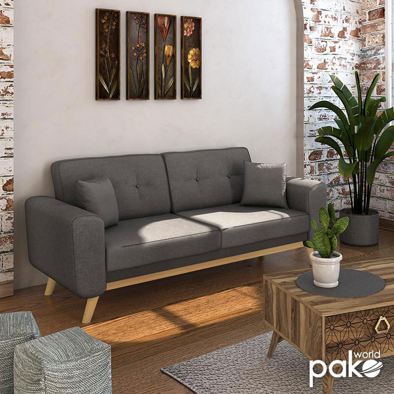 Καναπές-κρεβάτι Carmelo Pakoworld ανθρακί ύφασμα 214x80x86εκ **