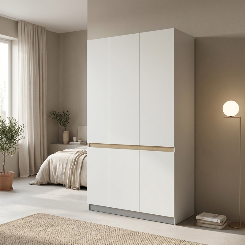 Ντουλάπα τρίφυλλη Merzia pakoworld sonoma-λευκό 120x46.5x183εκ ** Ντουλάπα τρίφυλλη Merzia pakoworld sonoma-λευκό 120x46.5x183εκ **