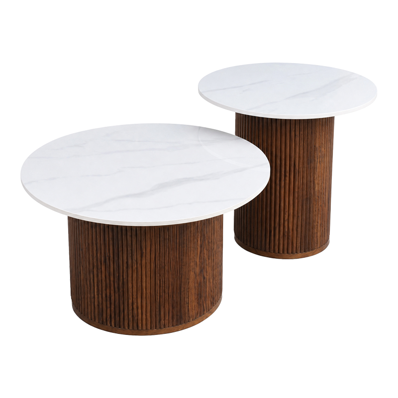 Τραπέζι σαλονιού Skerta pakoworld σετ 2τεμ λευκό sintered stone mdf με καρυδί βάση ** Τραπέζι σαλονιού Skerta pakoworld σετ 2τεμ λευκό sintered stone mdf με καρυδί βάση **