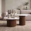 Τραπέζι σαλονιού Skerta pakoworld σετ 2τεμ λευκό sintered stone mdf με καρυδί βάση ** Τραπέζι σαλονιού Skerta pakoworld σετ 2τεμ λευκό sintered stone mdf με καρυδί βάση **